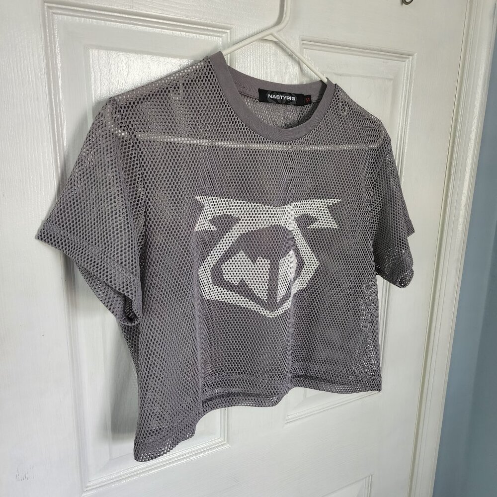 SOLD Nasty Pig Mesh Crop Top Gray Logo Tee Men’s M